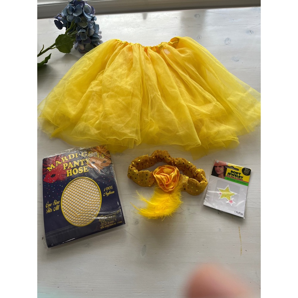 Camp‎ color war Yellow Tutu Costume Mardi Gras Pantyhose Body Jewelry Headband